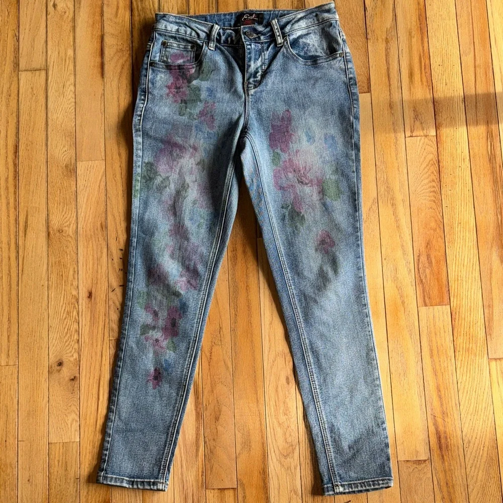 EARL Y2K Floral Design Skinny Ankle Jeans - Picture 1 of 6